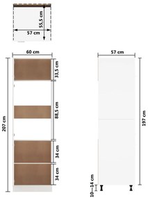 Armário para frigorífico 60x57x207 cm contraplacado branco