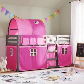 vidaXL Beliche com cortinas 90x200 cm madeira de pinho maciça rosa