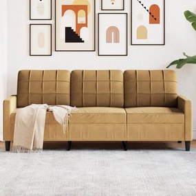 vidaXL Sofá de 3 lugares 180 cm veludo castanho