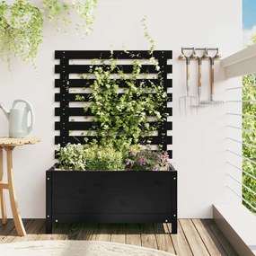 vidaXL Vaso de jardim c/ suporte 79x39,5x114 cm pinho maciço preto