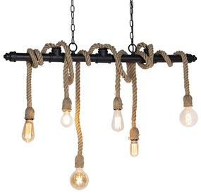 Candeeiro de suspensão industrial preto 6 luzes - Plural