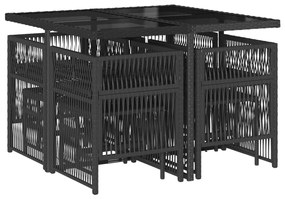 9 pcs conjunto de jantar p/ jardim c/ almofadões vime PE preto