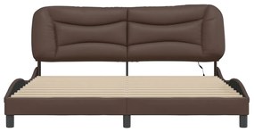 Estrutura cama c/ luzes LED 180x200cm couro artificial castanho