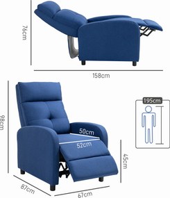 Poltrona Relax Reclinável até 155° Poltrona Reclinável Manual para Pessoas com Altura Inferior 195 cm 67x87x98 cm Azul Escuro