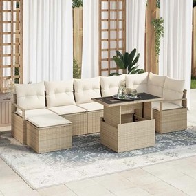 Conjunto de Sofá de Jardim vidaXL 8 Peças com Almofadas Bege Poliéster