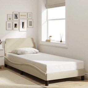 Estrutura cama c/ cabeceira sem colchão tecido 80x200 cm creme