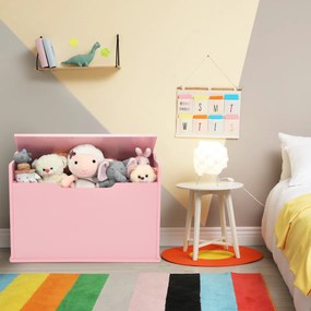 Baú de brinquedos 2 em 1, 74 x 39 x 52 cm com tampa Tampa elevável Utilização dupla como banco grande de madeira cor-de-rosa