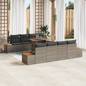 Conjunto de Sofá de Jardim vidaXL 9 Peças com Almofadas Cinza Polirattan