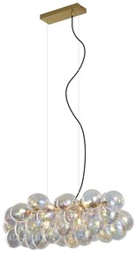 Candeeiro suspenso de design dourado com vidro arco-íris 8 luzes - Uvas Design