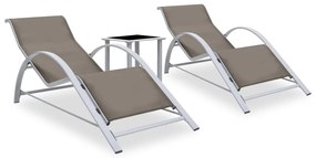 vidaXL Espreguiçadeiras com mesa 2 pcs alumínio cinzento-acastanhado