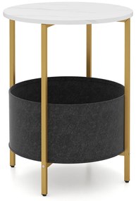 Mesa de apoio redonda 44 x 61 cm para espaços pequenos de 2 níveis com cesto de tecido Estrutura metálica Branca
