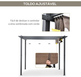 Pérgola de Jardim 3x3 m com Toldo de Poliéster Retrátil e Estrutura de