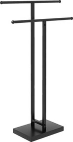 HOMCOM Toalheiro de Pé de Metal Escada para Casa de Banho com 2 Barras em Forma de T Design Moderno 50x18,5x85 cm Preto | Aosom Portugal