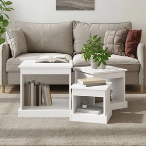 vidaXL Mesas de centro 3 pcs derivados de madeira branco