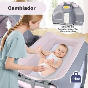 Berço dobrável e portátil 106 x 74 x 74 cm Parque infantil com berço de balanço e trocador Barra de brinquedos Caixa de música e bolsa de transporte C