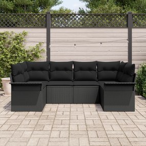 Conjunto de Sofá de Jardim vidaXL 6 Peças com Almofadas Preto Rattan P