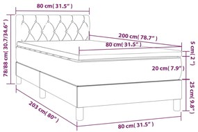 Cama com molas/colchão 80x200 cm tecido cinza-claro