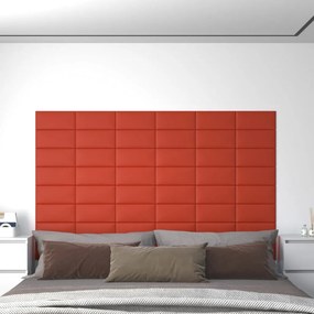 vidaXL Painel parede 12 pcs 30x15 cm couro artificial 0,54 m² vermelho