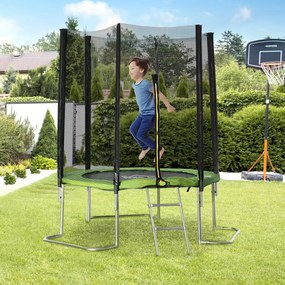 Trampolim de Jardim Ø223cm Trampolim para Crianças Adultos com Superfície de Salto Ø137cm Rede de Segurança Cobertura de Bordas e Escada para