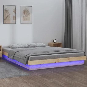 Estrutura de cama com LEDs 200x200 cm madeira maciça