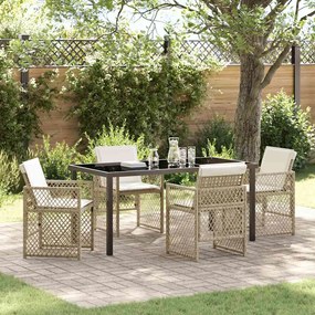 vidaXL Conjunto de Jantar de 5 Peças com Almofadas Bege de Polyrattan