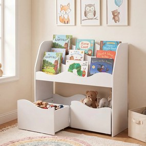 Estante Infantil com Gavetas, 82 x 30 x 76 cm, Estante de 3 Níveis, Branco