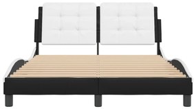 Estrutura cama c/ cabeceira couro artif. 140x190cm preto/branco