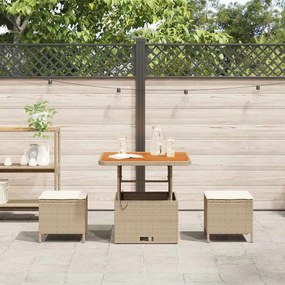 Conjunto de Jantar para Jardim em 3 Peças com Almofadas Bege em Rattan