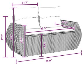 Conjunto de Sofá de Jardim com 14 Peças, Almofadas Pretas em Poliratta