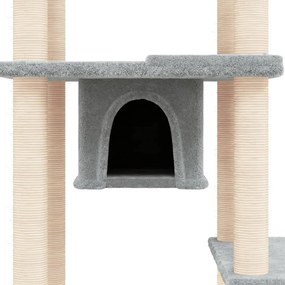 Árvore p/ gatos c/ postes arranhadores sisal 176 cm cinza-claro