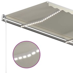 Toldo retrátil manual com luzes LED 4,5x3,5 m cor creme