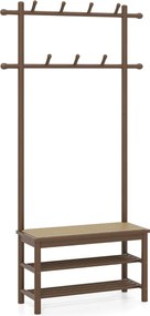 Cabide Guarda Roupa de bambu em rattan PE 71 x 30 x 169,5 cm para entrada com sapateira para entrada 3 em 1 com 2 barras Castanho