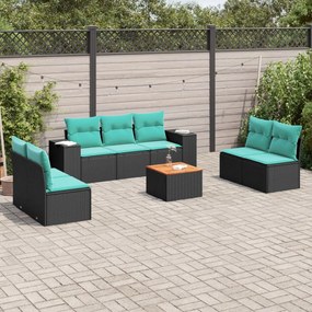 vidaXL 8 pcs conjunto de sofás p/ jardim c/ almofadões vime PE preto