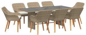 vidaXL Conjunto de Jantar para Jardim com almofada 9 pcs Bege vime PE