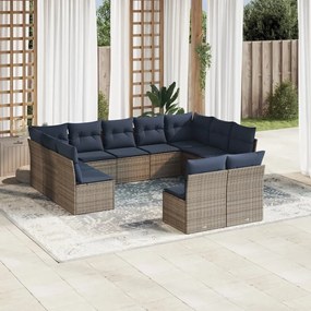 vidaXL 11 pcs conjunto sofás de jardim c/ almofadões vime PE cinzento