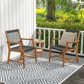 Conjunto de 2 cadeiras de jantar de jardim em madeira de acácia com corda resistente às intempéries e apoios de braços 64 x 57 x 90 cm Natural