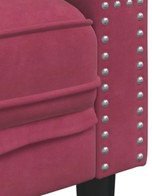 2 pcs conj. sofás chesterfield com rolos veludo vermelho-tinto