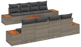 Conjunto de Sofá de Jardim com 9 Peças e Almofadas Cinza em Rattan Sin