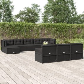 vidaXL 11 pcs conjunto lounge de jardim c/ almofadões vime PE preto