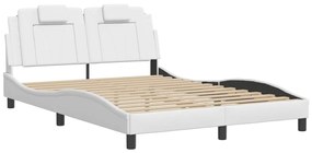 Estrutura de cama c/ luzes LED 140x200 cm couro artif. branco