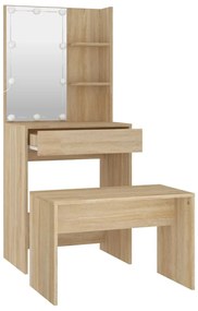Conjunto toucador c/ LEDs madeira processada carvalho sonoma