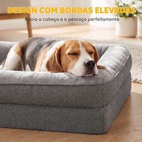 Cama para Cães Médios e Gatos com Base Antiderrapante e Capa Lavável 91x68x16 cm Cinzento