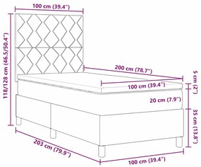 Cama Box Spring com Colchão Azul 100x200 cm Tecido