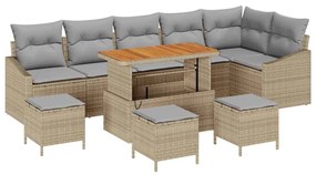 Conjunto de Sofá de Jardim de 10 Peças com Almofadas Vime Bege Acácia