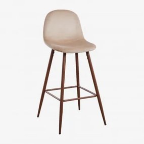 Banqueta Alta De Veludo Glamm Castanho Trigo & Madeira Escura & ↑75 Cm - Sklum