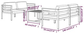 5 pcs conjunto lounge jardim com almofadões alumínio antracite