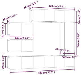 Conjunto móveis de TV 8 pcs madeira processada sonoma cinza