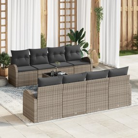 Conjunto de Sofá de Jardim de 9 Peças com Almofadas Cinzas de Rattan d