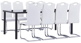 9 pcs conjunto de jantar couro artificial branco