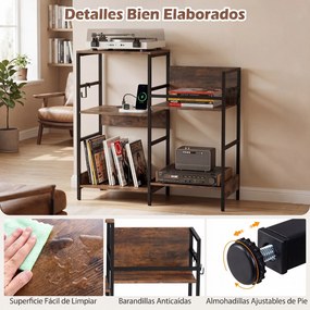 Móvel para Gira-Discos, 78 x 30 x 78 cm, Estação de Carregamento Integrada, Castanho